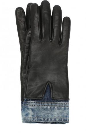 Кожаные перчатки с джинсовой вставкой Dsquared2. Цвет: черный