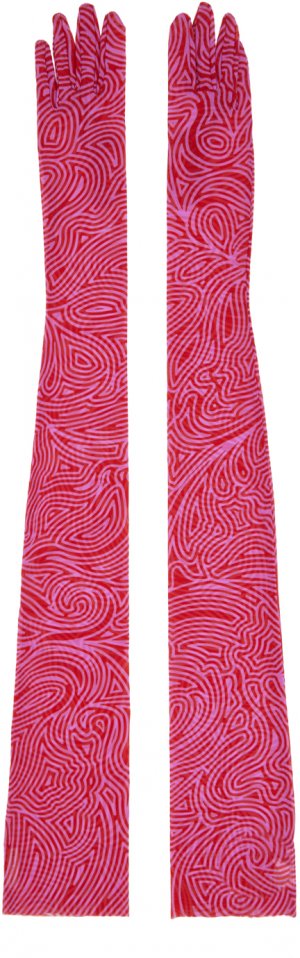Красно-розовые сетчатые перчатки с принтом Dries Van Noten