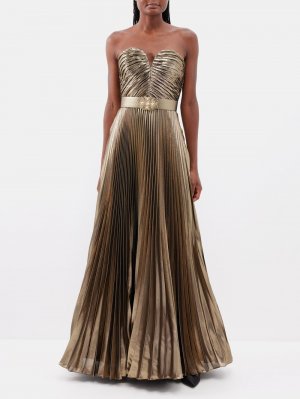 Плиссированное платье из смесового шелка, украшенное кристаллами Andrew Gn, золото GN