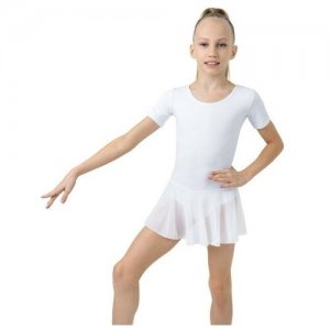 Купальник для хореографии х/б, короткий рукав, юбка-сетка, размер 28, цвет белый нет бренда. Цвет: белый