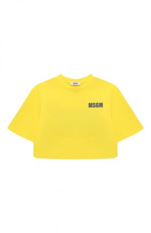 Укороченная футболка из хлопка MSGM kids. Цвет: жёлтый