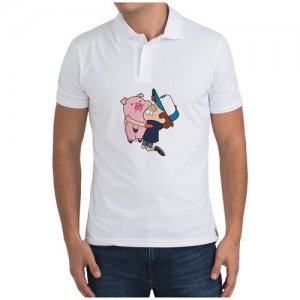 Рубашка- поло Мультфильмы Гравити Фолз Gravity falls (мальчик со свинкой) CoolPodarok. Цвет: белый