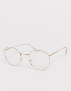 Круглые очки с прозрачными стеклами в золотистой оправе -Золотой ASOS DESIGN