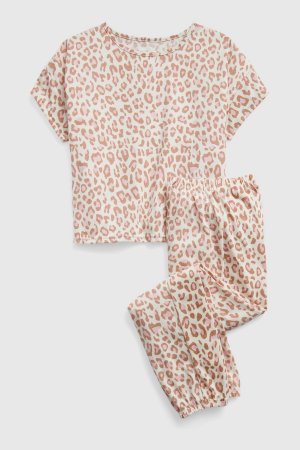 Пижама с короткими рукавами круглым вырезом и леопардовым принтом Gap, коричневый GAP