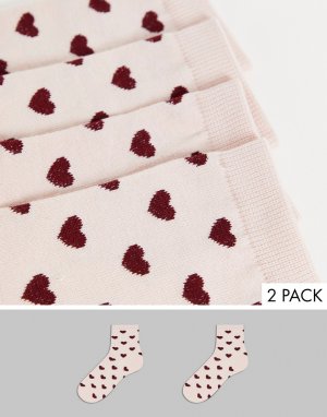 Набор из 2 пар розовых носков органического хлопка с сердечками -Розовый цвет Monki
