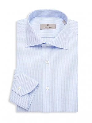 Хлопковая классическая рубашка с узором «гусиные лапки» , синий Canali
