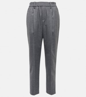 Зауженные брюки из шерстяной фланели BRUNELLO CUCINELLI, серый Cucinelli