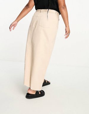 Серо-коричневая легкая джинсовая юбка макси с разрезом спереди DESIGN Curve Asos