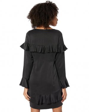 Платье Long Sleeve V-Neck Ruffle Mini Dress, реальный черный Chaser