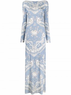 Платье с длинными рукавами и графичным принтом Emilio Pucci. Цвет: синий