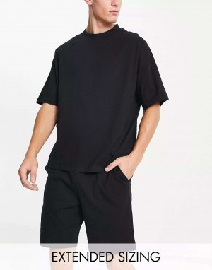 Пижамный комплект ASOS из футболки оверсайз и шорт джерси черного цвета