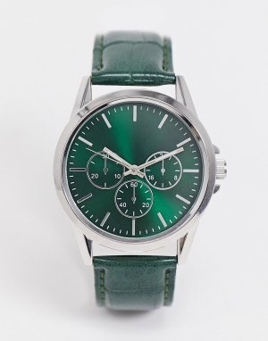 Зеленые часы с ремешком под крокодиловую кожу -Черный Topman