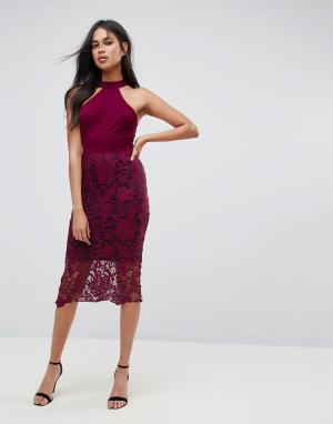 Платье миди с ажурной юбкой и контрастной подкладкой -Фиолетовый AX Paris