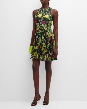 Плиссированное мини-платье без рукавов с цветочным принтом Fuzzi