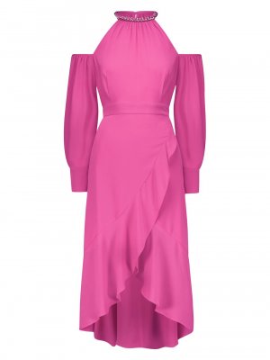 Асимметричное платье-миди с вырезами , розовый BCBGMAXAZRIA