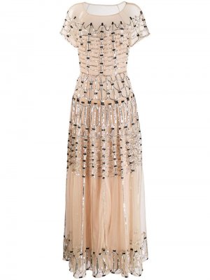 Декорированное длинное платье Clio Temperley London. Цвет: бежевый