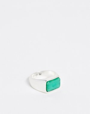 Кольцо-печатка с зеленым камнем -Серебряный Icon Brand