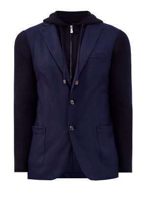 Комбинированный пиджак из плотной шерсти и трикотажа в рубчик ELEVENTY. Цвет: синий