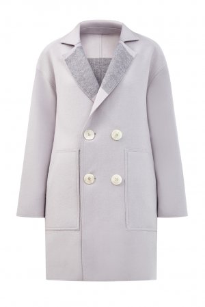 Двухстороннее пальто из шерсти с широкими лацканами LORENA ANTONIAZZI. Цвет: серый
