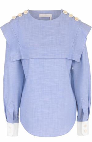 Хлопковая блуза с кейпом и погонами Chloé. Цвет: голубой