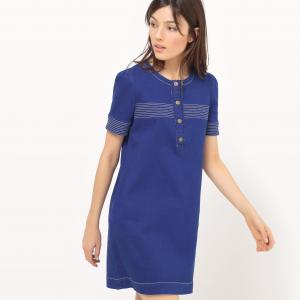 Платье из денима с короткими рукавами, однотонное MADEMOISELLE R. Цвет: синий