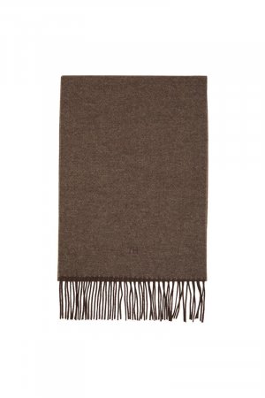 Легкий шарф из 100% шерсти с бахромой и вышитым логотипом. , коричневый Selected