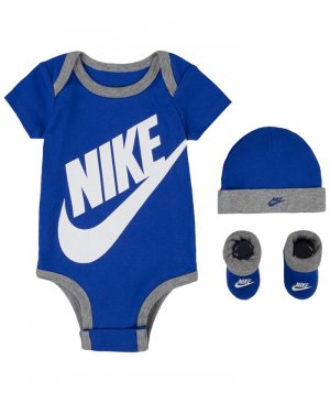 Боди, шапочка и пинетки с логотипом Futura для мальчиков девочек, подарочный набор из 3 предметов , синий Nike