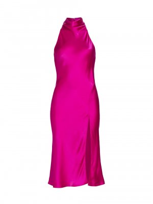 Шёлковое платье миди Stanford с воротником-хомутом , розовый Amanda Uprichard