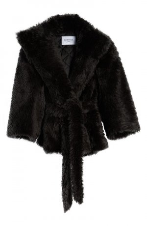 Пальто с поясом из искусственного меха и рукавами Teddy BALENCIAGA, черный Balenciaga