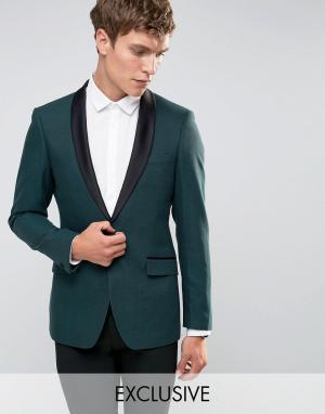 Облегающий пиджак для смокинга с атласными лацканами Number Eight Savi Savile Row. Цвет: зеленый