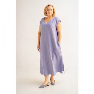 Платье, лен, повседневное, трапециевидный силуэт, миди, размер 66/68, фиолетовый Modress. Цвет: фиолетовый/лаванда