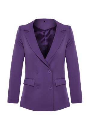 Пурпурный двубортный тканый пиджак на регулярной подкладке с застежкой , фиолетовый Trendyol