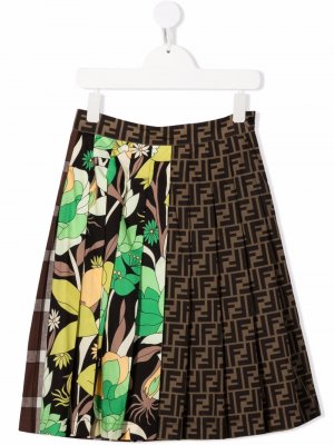 Плиссированная юбка со вставками Fendi Kids. Цвет: коричневый