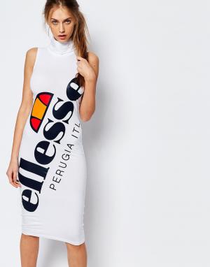 Облегающее платье с высокой горловиной и большим логотипом Ellesse. Цвет: белый