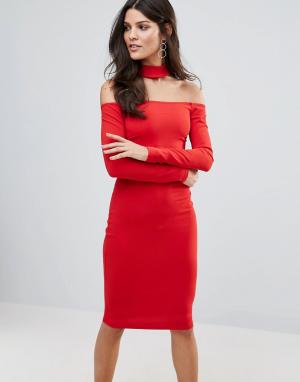 Платье миди с длинными рукавами и чокером -Красный Jessica Wright