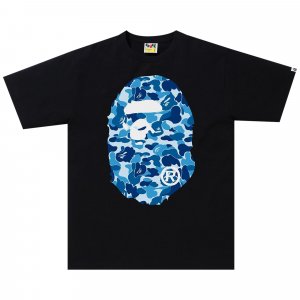 BAPE ABC Камуфляжная футболка с головой большой обезьяны, цвет черный/синий A BATHING APE