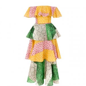 Шелковое многоярусное платье-миди с открытыми плечами Tata Naka. Цвет: разноцветный