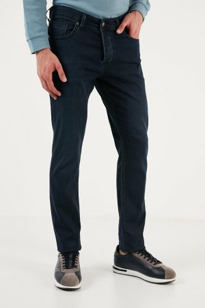 Хлопковые прямые джинсы стандартного кроя с нормальной талией 6440301 , средний синий Buratti