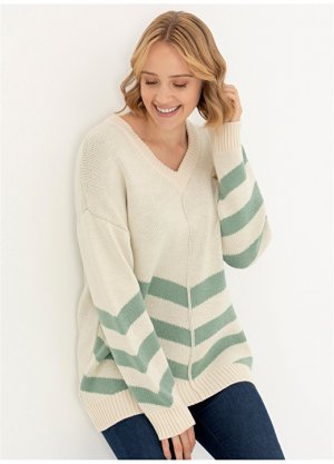 Женский кремовый свитер оверсайз с v-образным вырезом U.S. Polo Assn.
