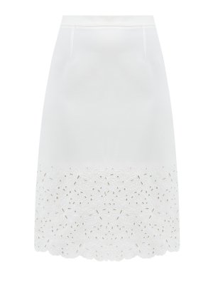 Белая юбка-миди ручной работы с кружевной отделкой ERMANNO SCERVINO. Цвет: белый