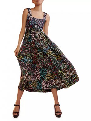 Платье миди Isla с цветочным принтом , черный Cynthia Rowley