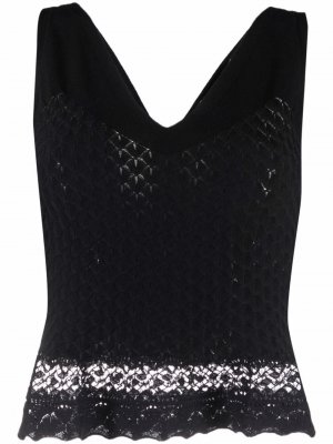 V-neck knitted lace top D.Exterior. Цвет: черный