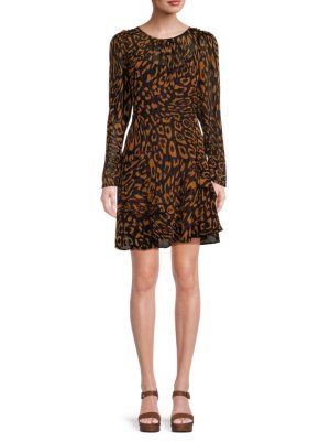 Мини-платье с леопардовым принтом и длинными рукавами Dkny, цвет Black Rust DKNY