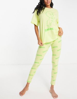 Пижамный комплект больших размеров с футболкой и леггинсами ASOS DESIGN Halloween Casper салатового цвета
