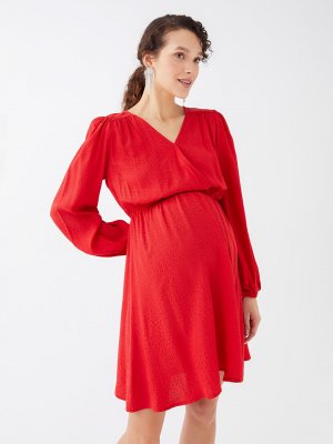 Платье для беременных с двубортным воротником и рисунком длинными рукавами LCWAIKIKI Maternity
