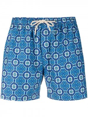 Плавки-шорты Poltu с геометричным принтом PENINSULA SWIMWEAR. Цвет: синий