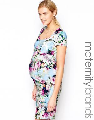 Платье-футляр для беременных с принтом Paper Dolls Maternity. Цвет: синий цветочный