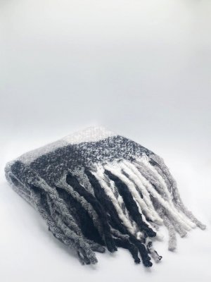 Черно-белый шарф-одеяло в клетку с кисточками, мультиколор SVNX