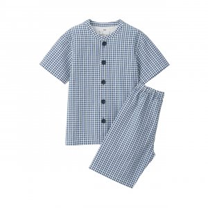 Футбольная пижама с короткими рукавами и без боковых швов (детская) MUJI, дымчато-голубая клетка Muji
