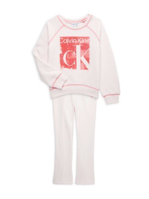 Комплект из двух предметов: свитшот и брюки с логотипом для маленькой девочки , цвет White Multi Calvin Klein